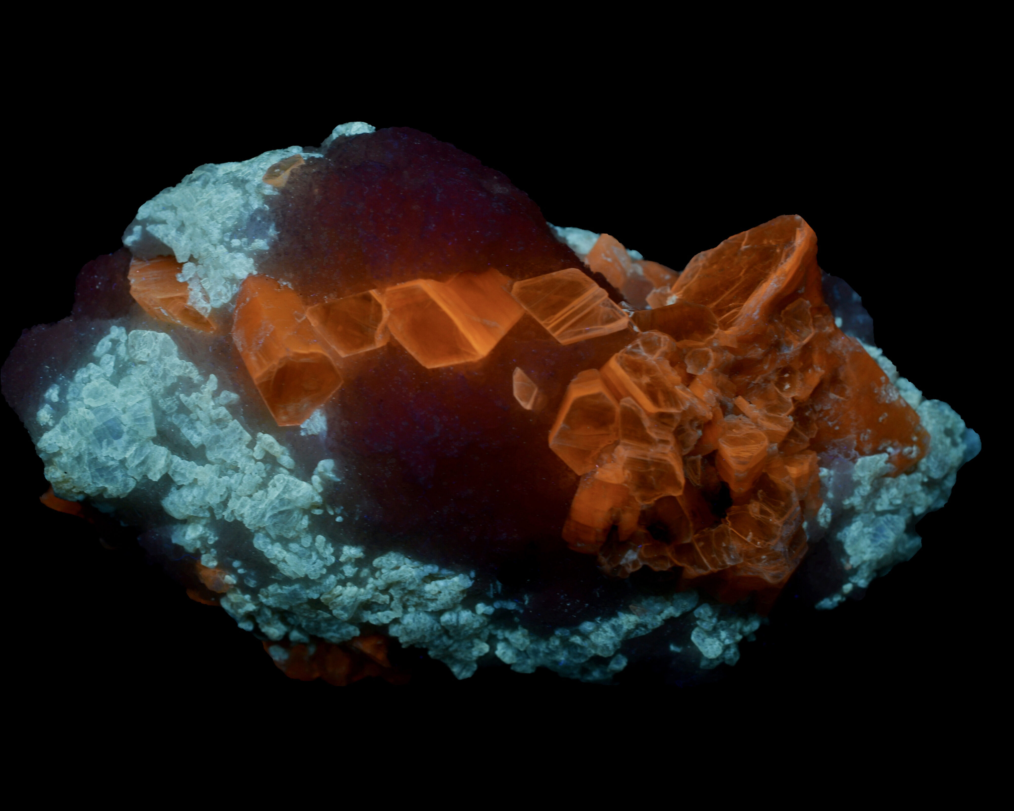 Fluorescence under midwave UV light.