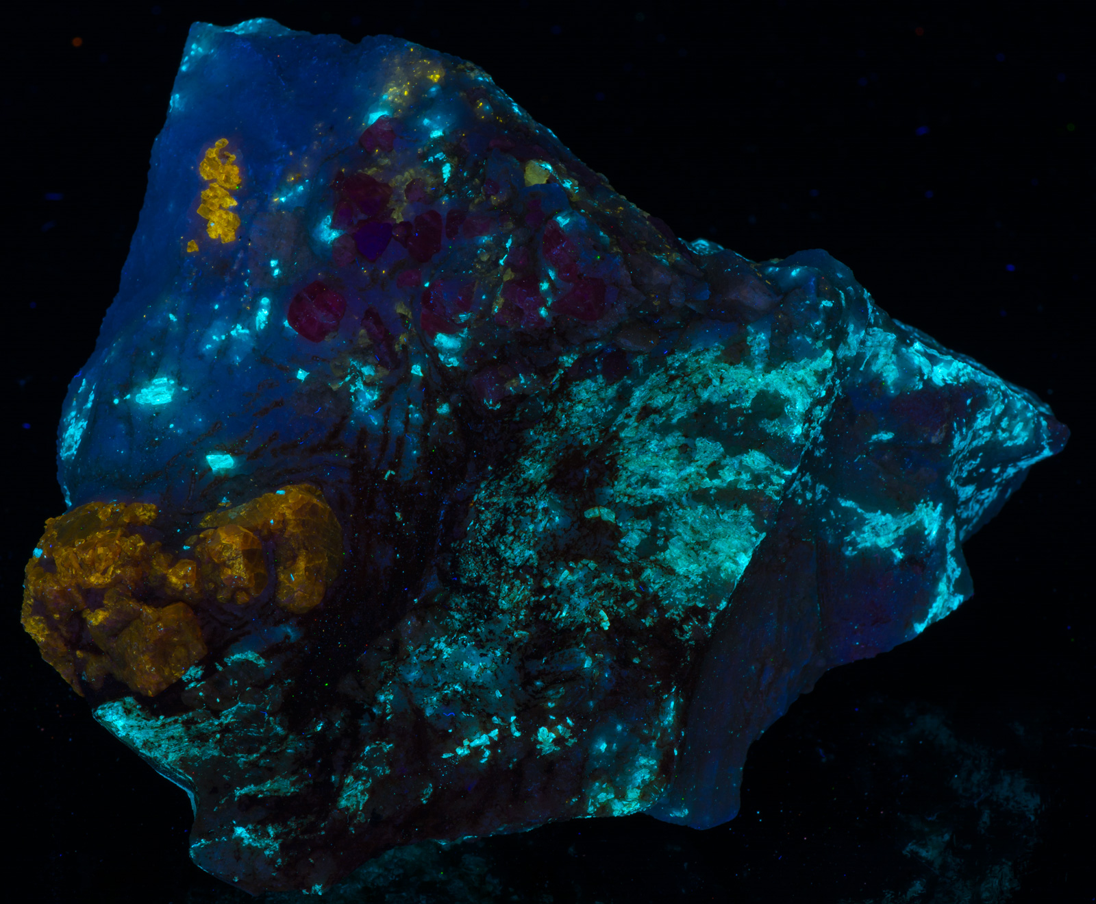 Fluorescence under shortwave UV light.
