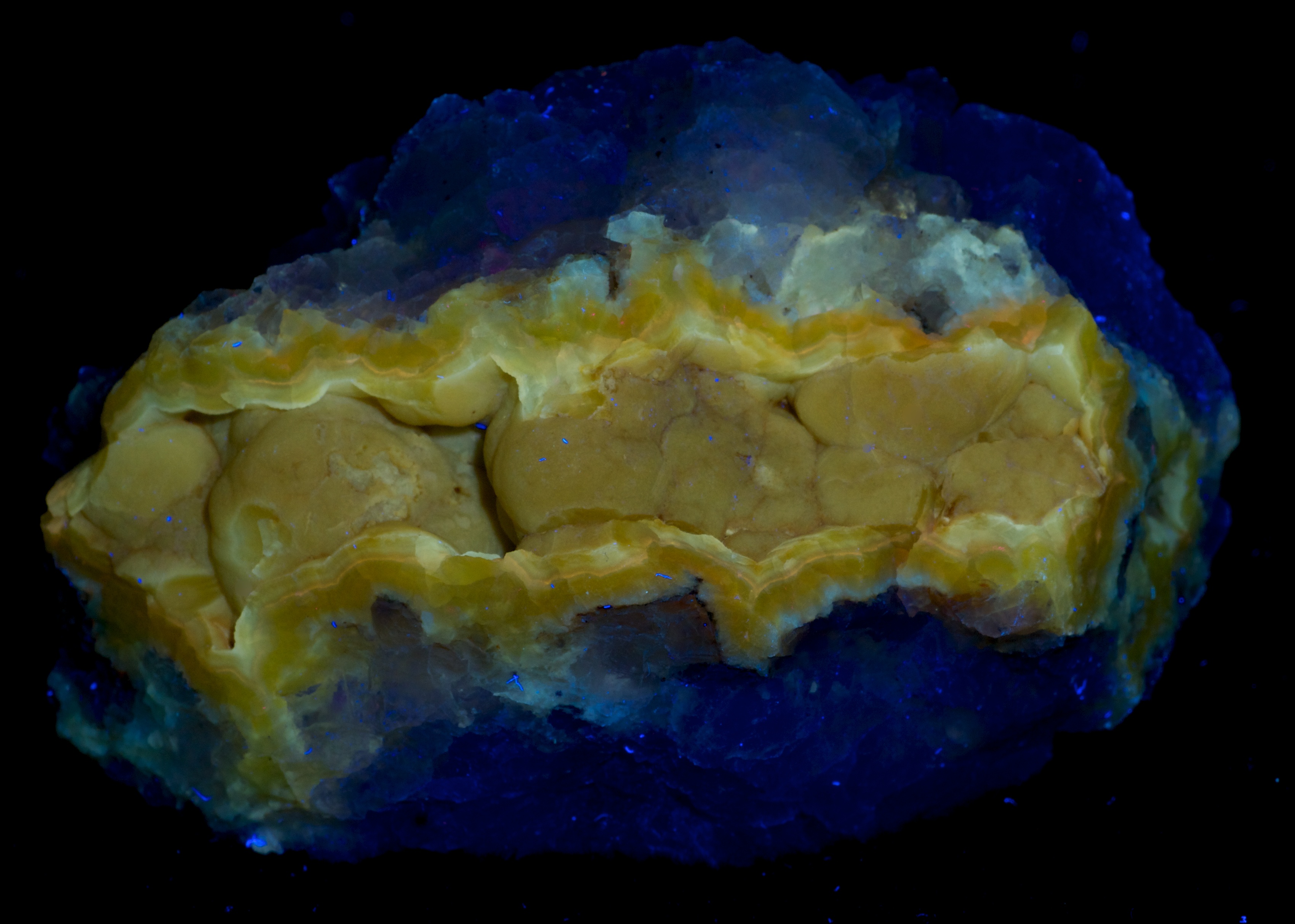 Fluorescence under longwave UV light.