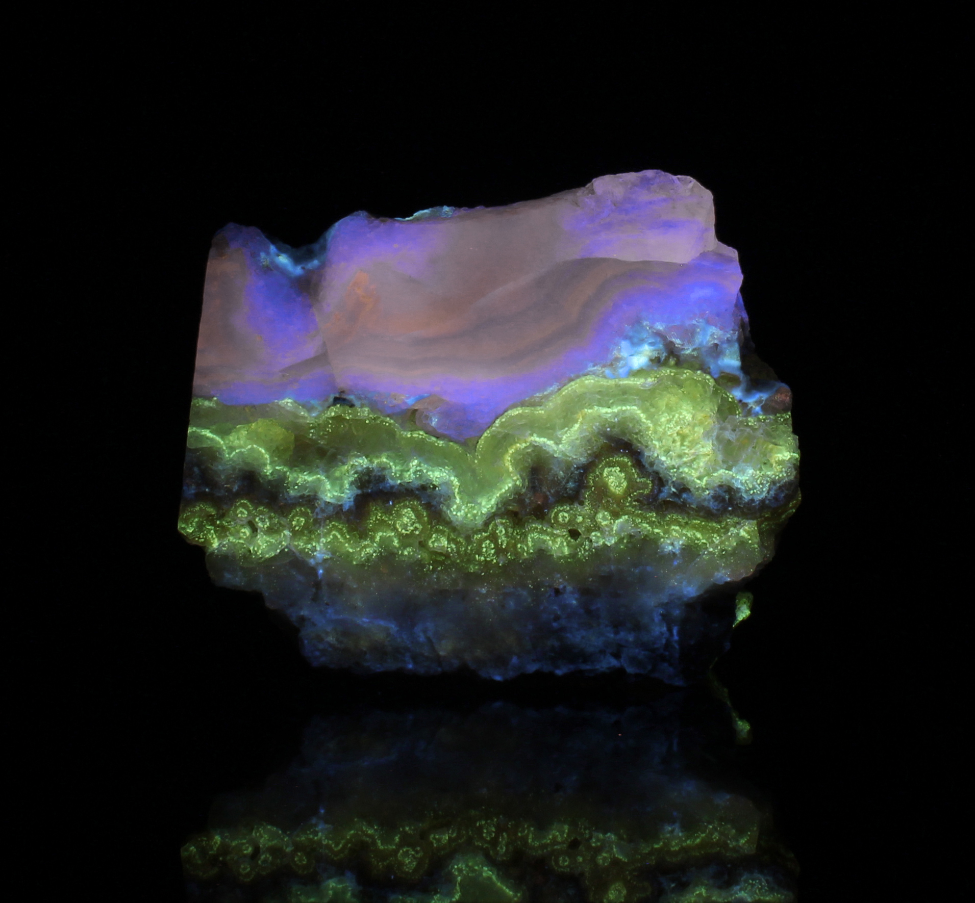 Fluorescence under midwave UV light.