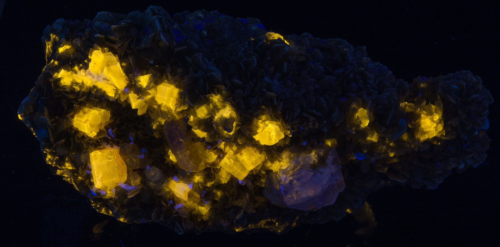 Fluorescence under midwave UV light.