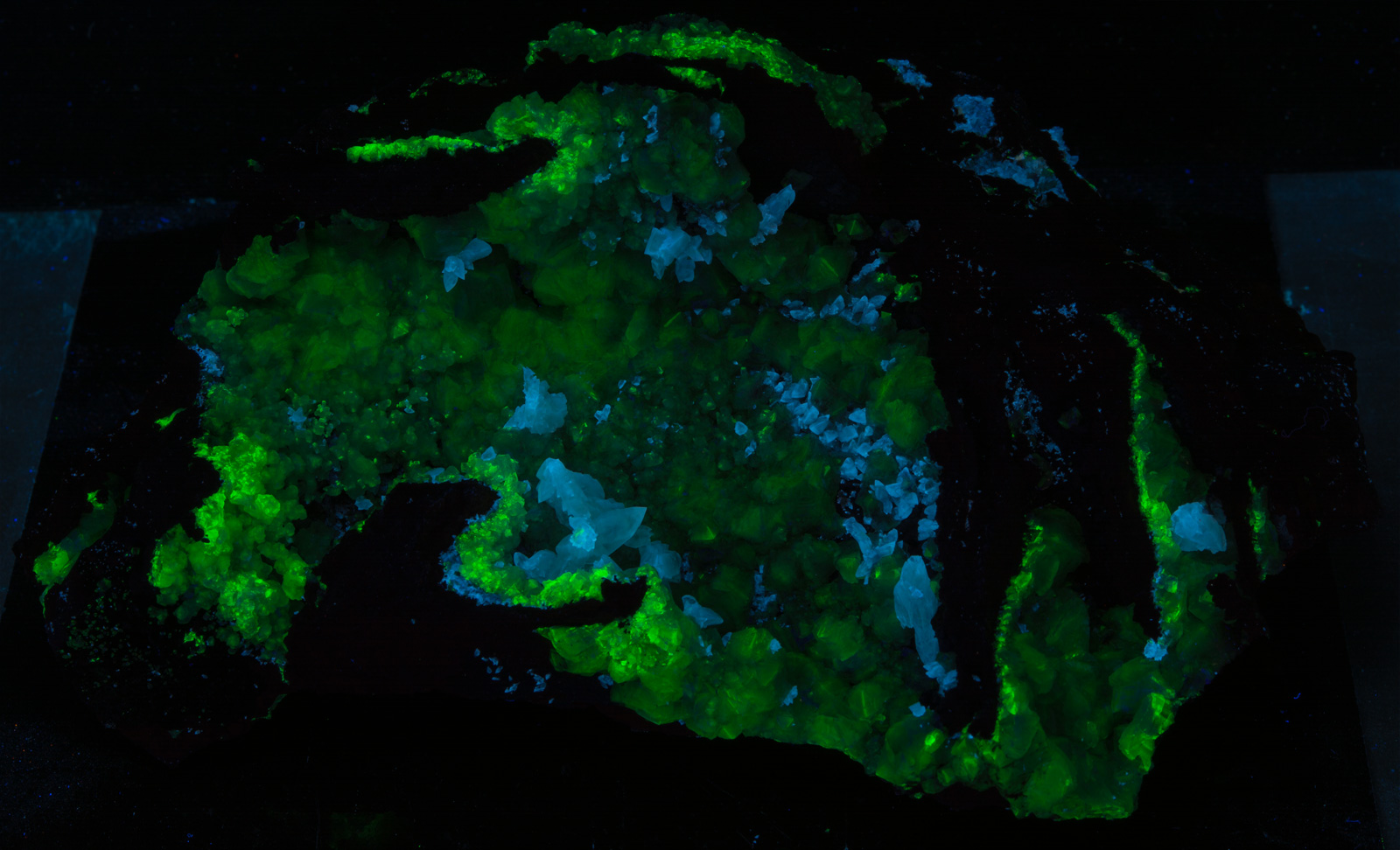 Fluorescence under shortwave UV light.