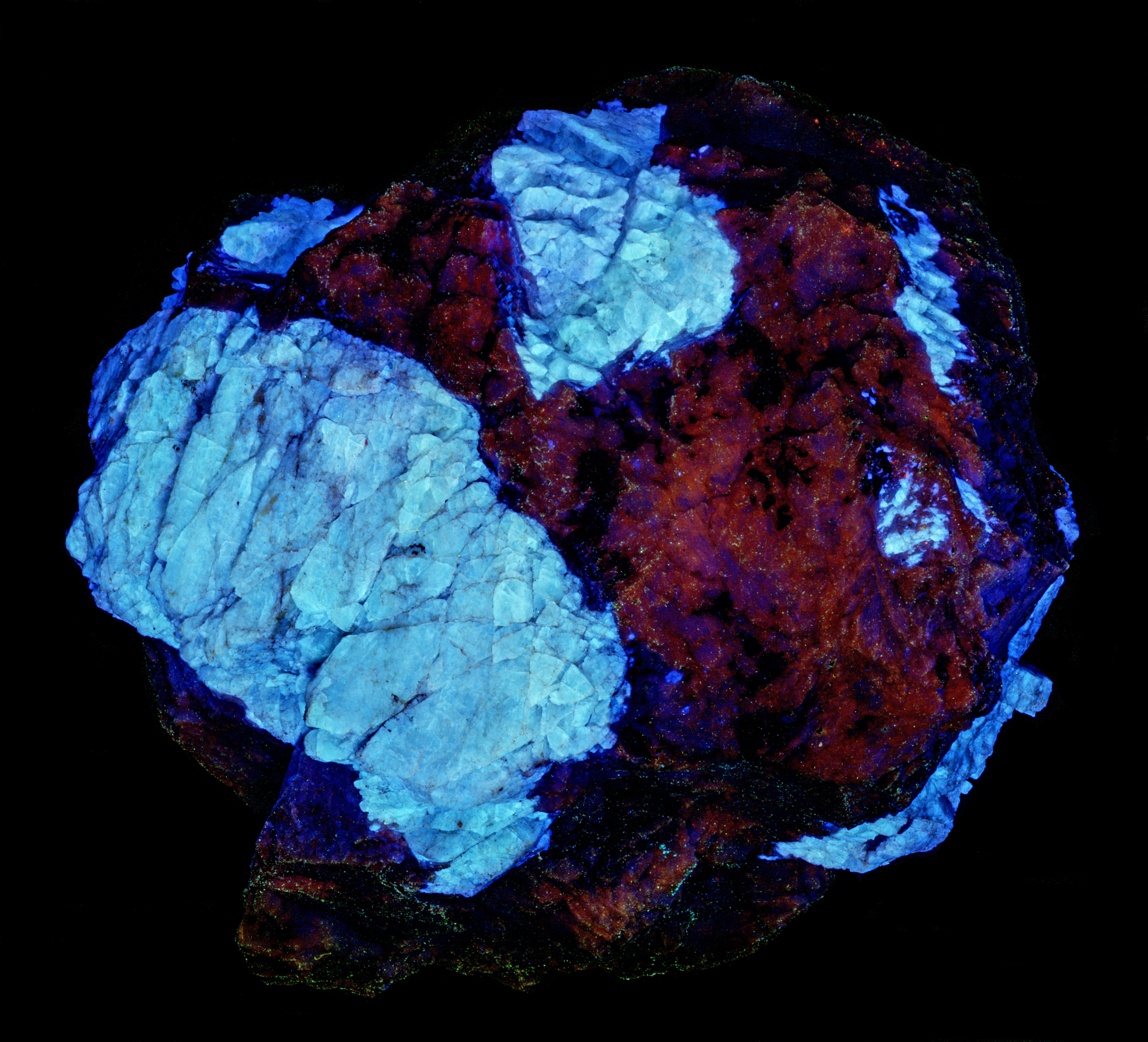 Ultraviolet fluorescence under shortwave UV light. False color image of 310 nm, 350 nm, and 394 nm bands.