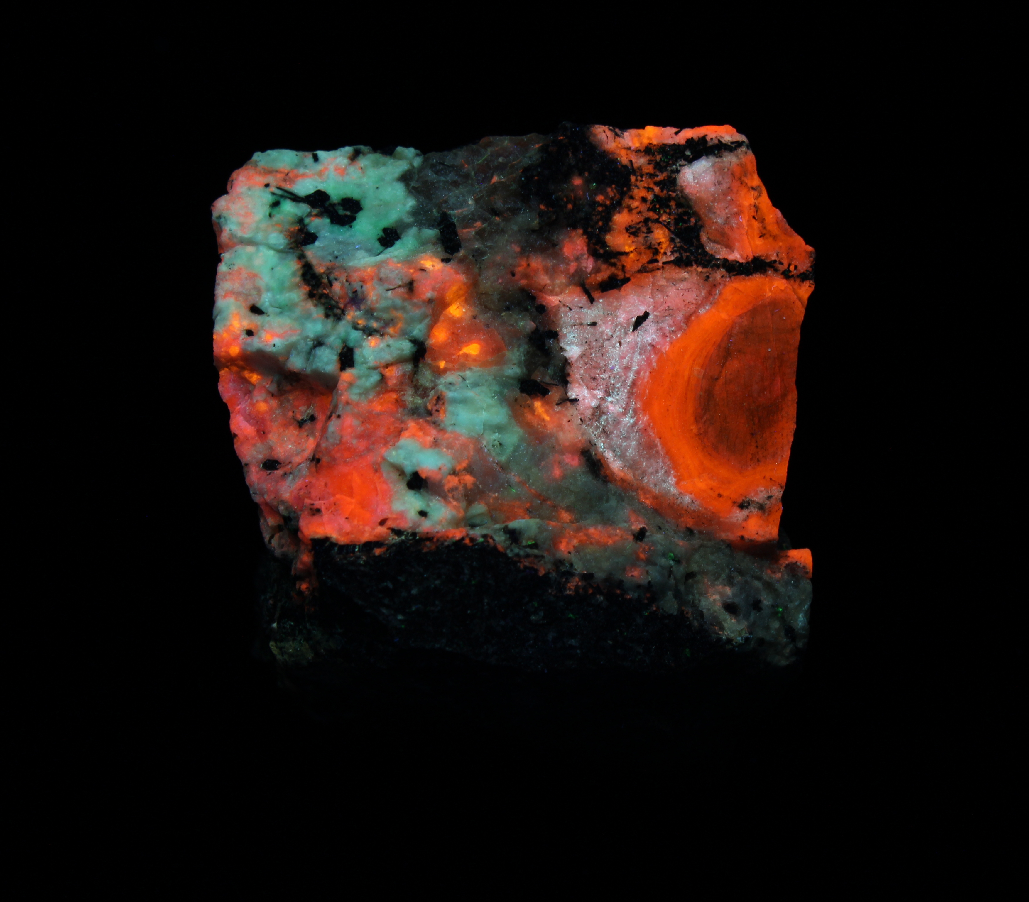 Fluorescence under midwave UV light.