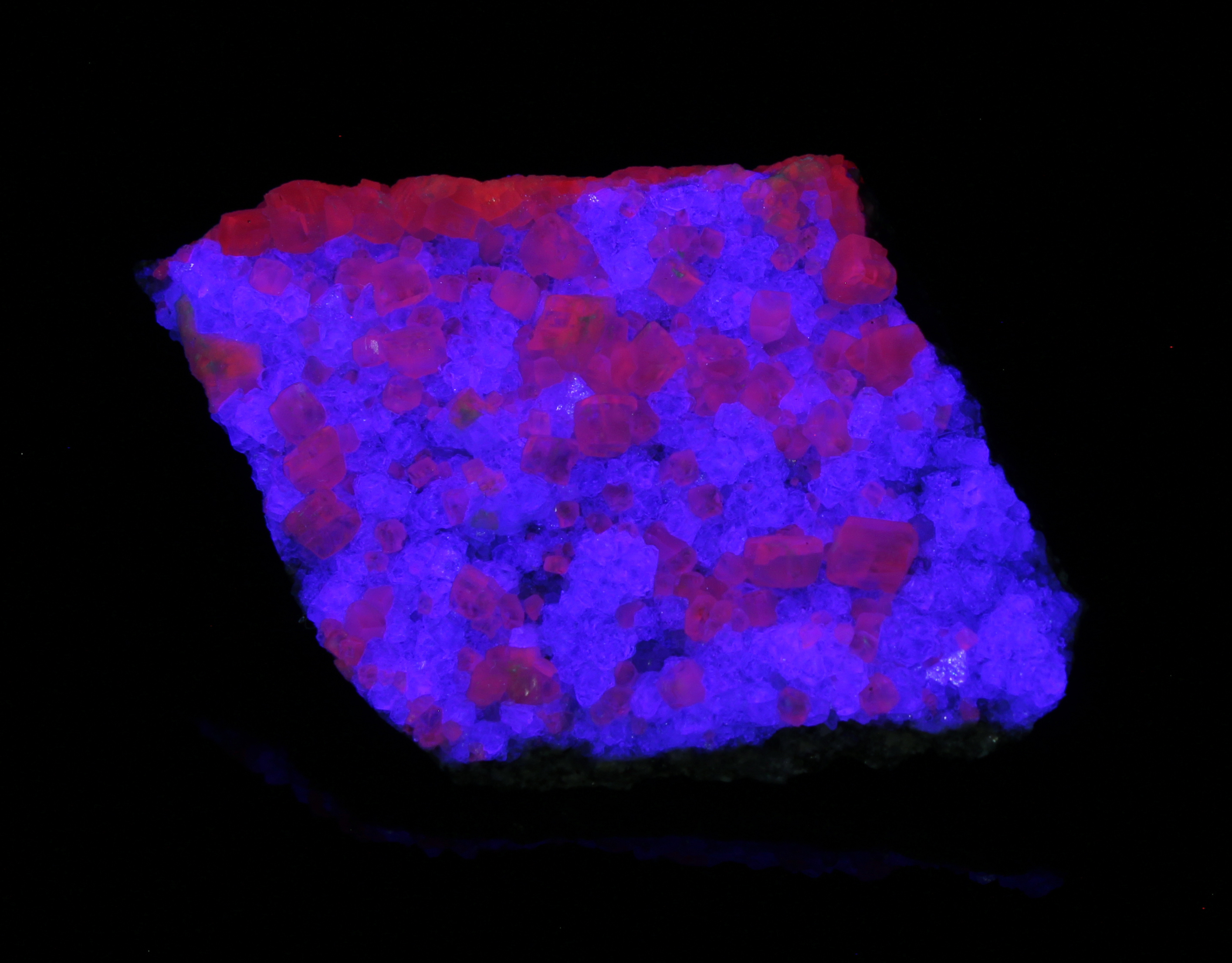 Fluorescence under longwave and midwave UV light.
