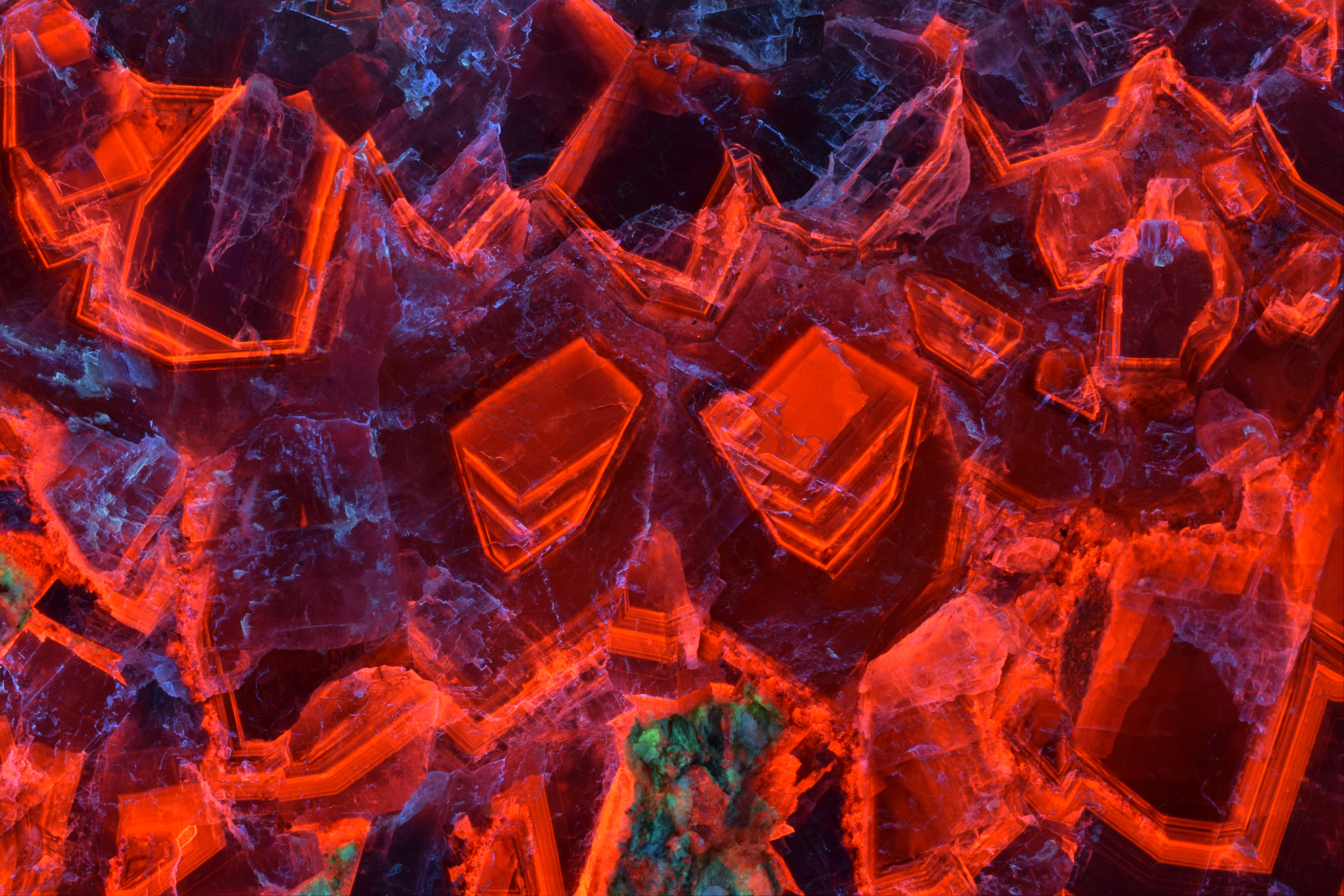 Fluorescence under shortwave UV light. Closeup 2