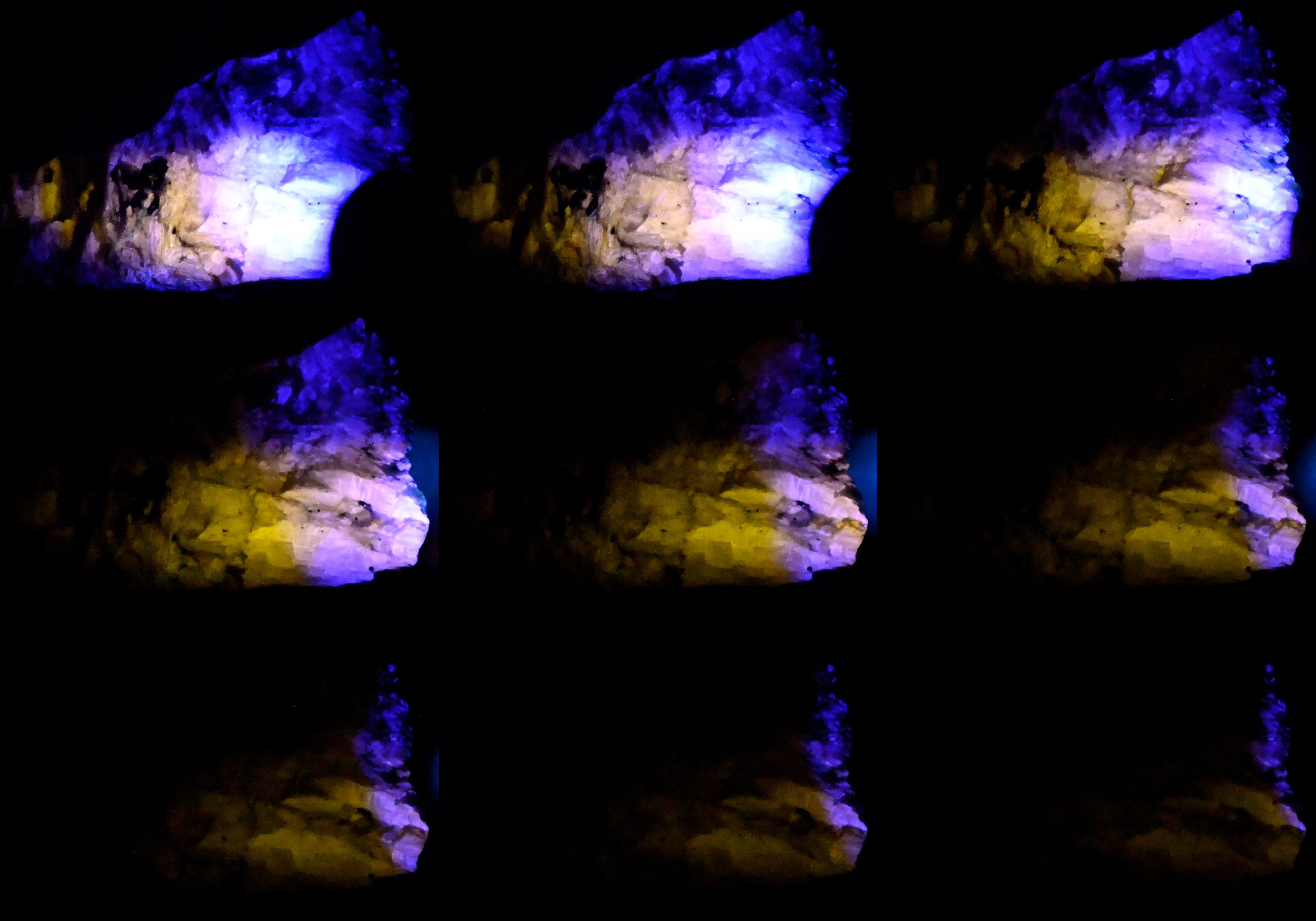 Frame grabs from a video that shows yellow BIP after exposure to 340nm LED light.