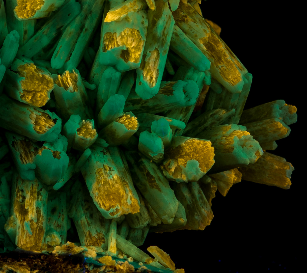 Fluorescence under midwave UV light. Closeup.