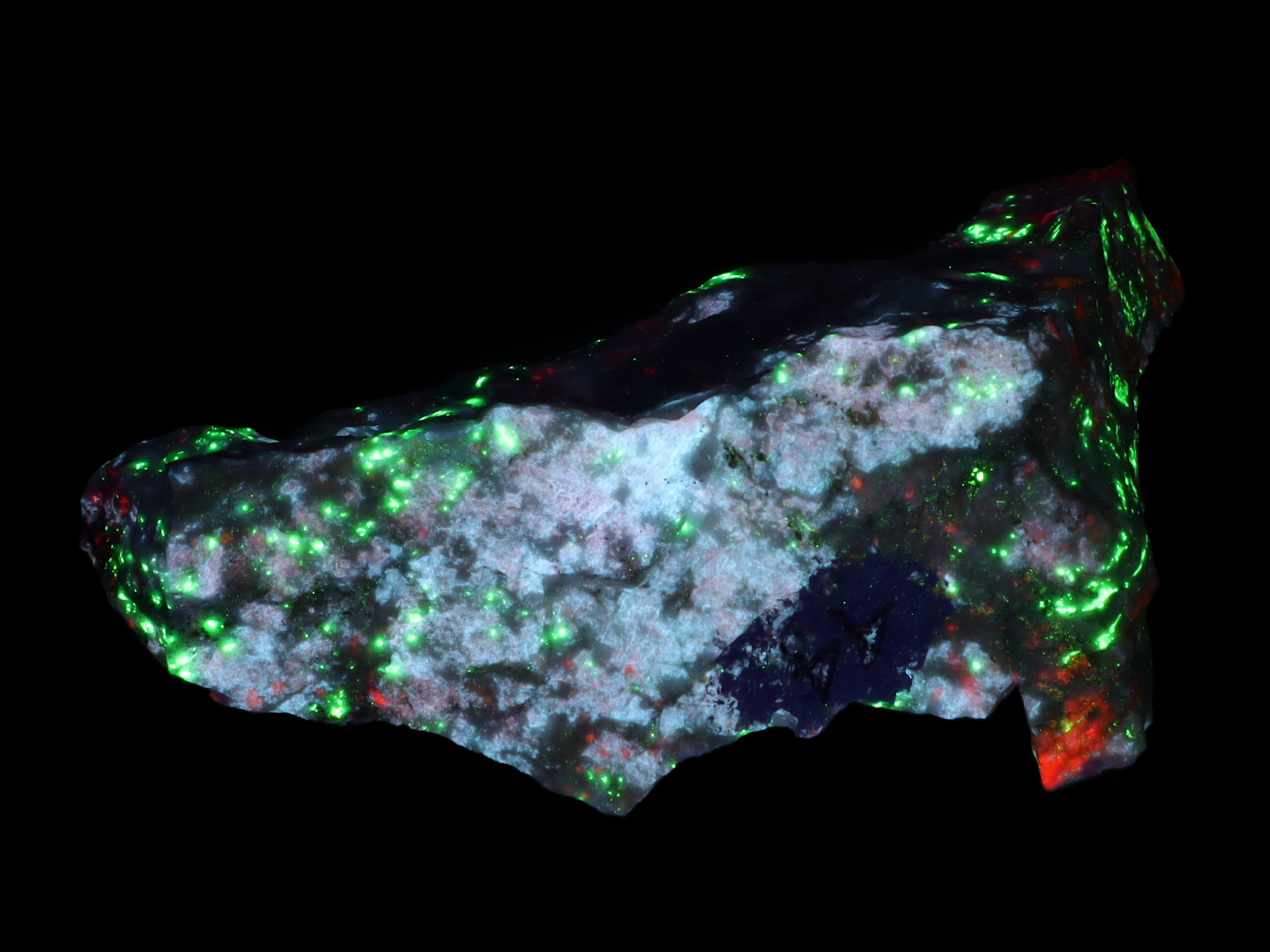 Fluorescence under shortwave UV light.
