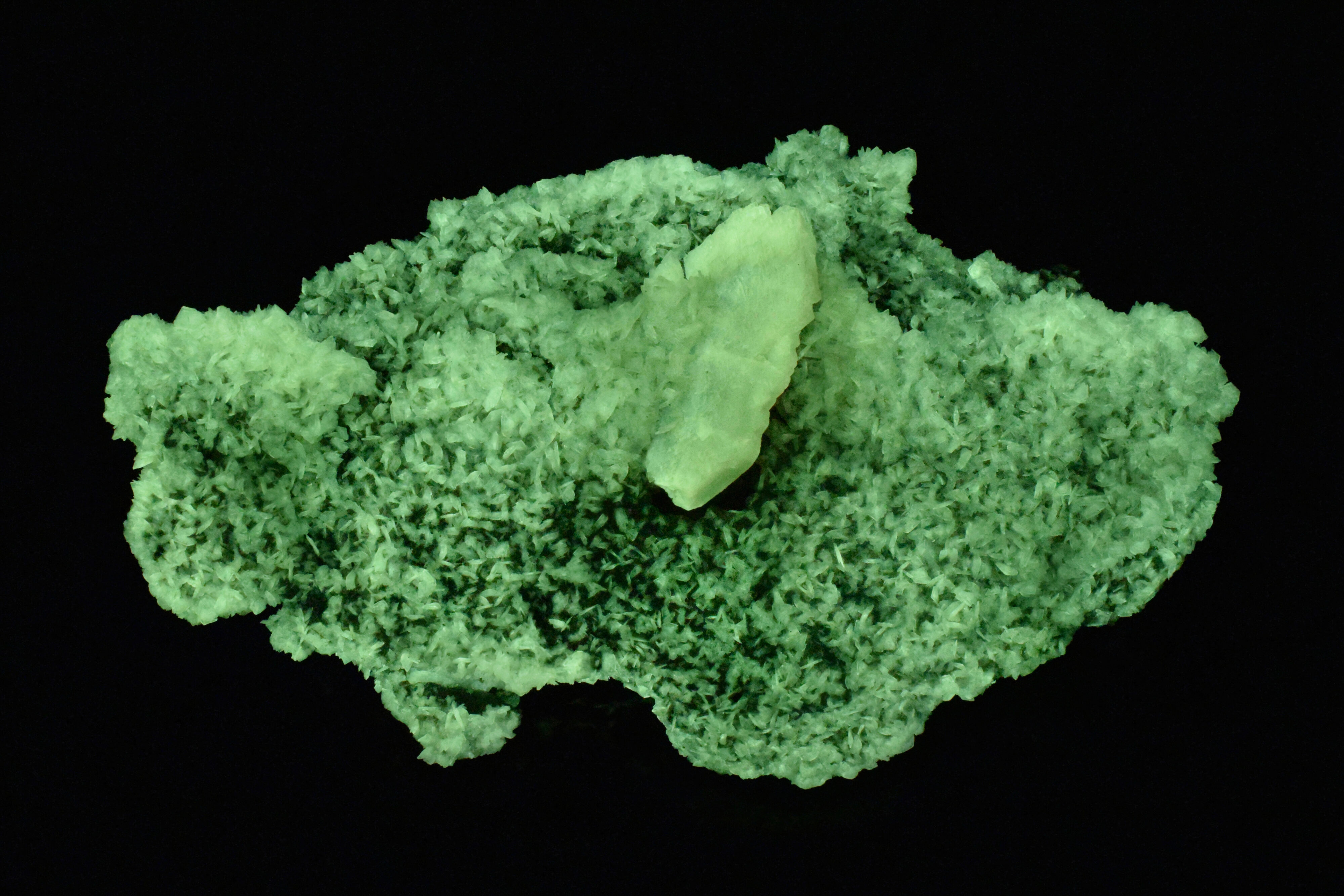Afterglow after exposure to longwave UV light.