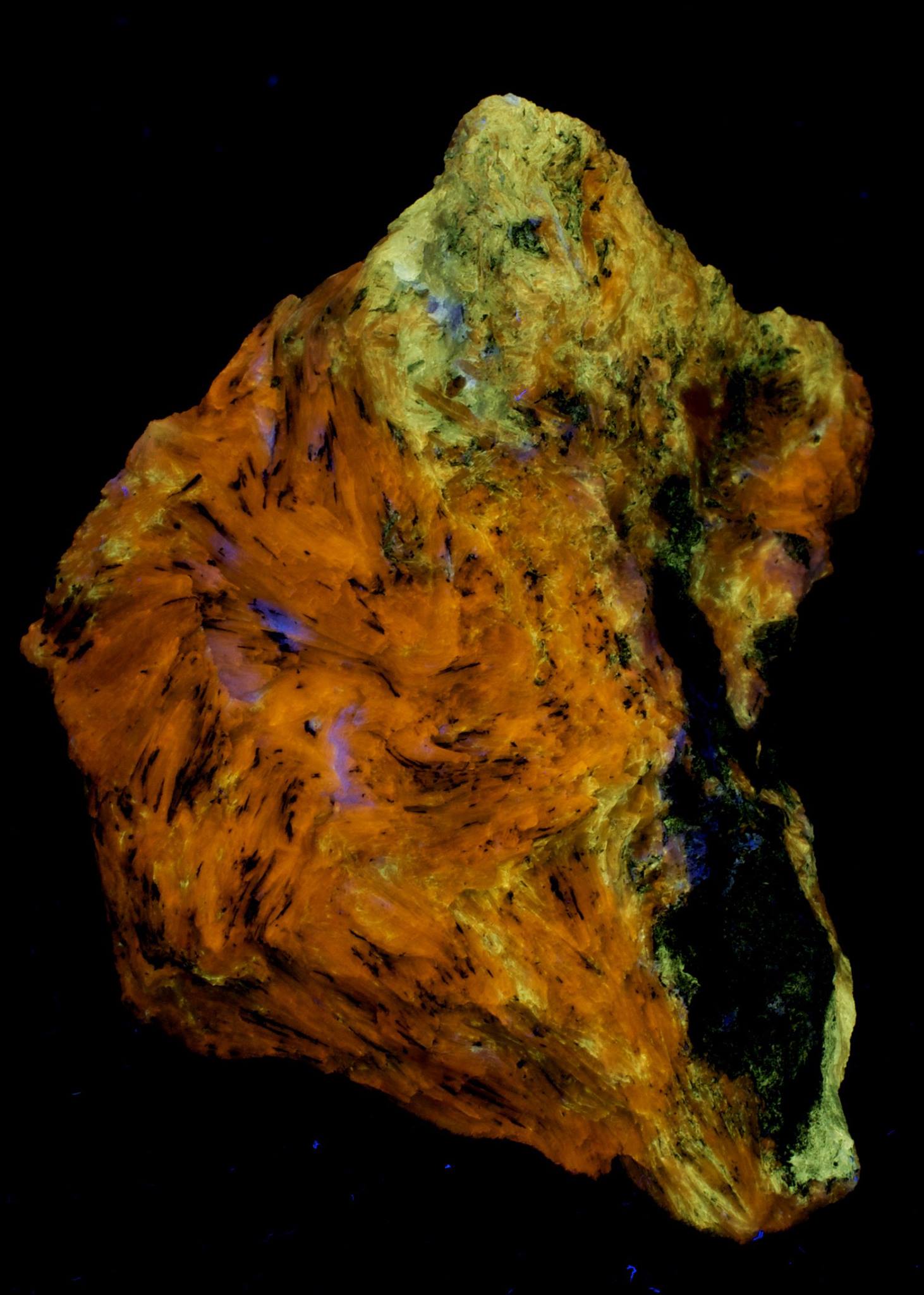 Fluorescence under midwave and shortwave UV light.