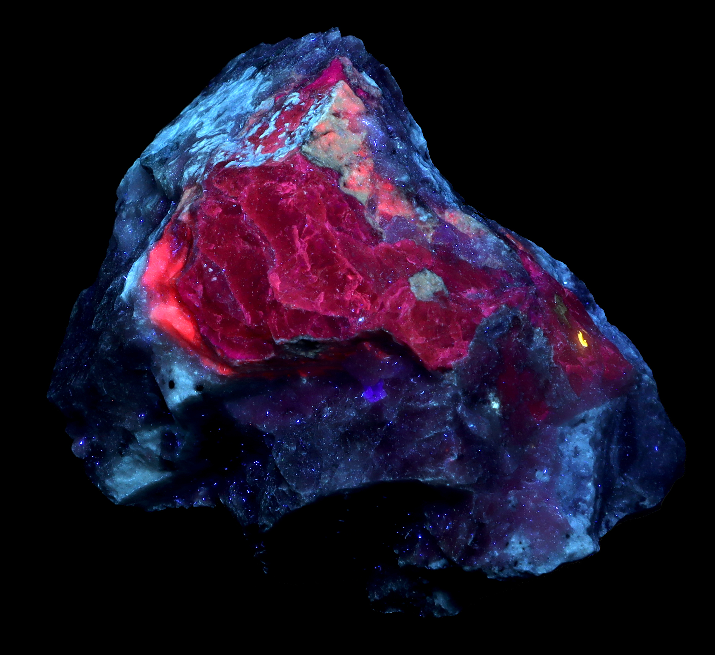 Fluorescence under midwave UV light.